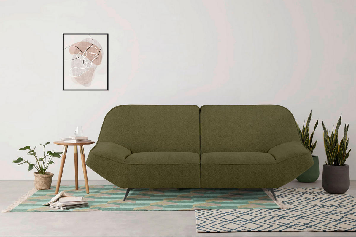 3-SITZER-SOFA in Chenille Olivgrün  - Olivgrün, Design, Textil (223/87/96cm) - MID.YOU