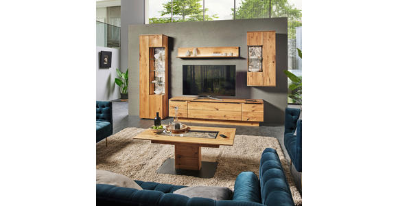 WOHNWAND  in Eichefarben  320/205,7/53,7 cm  - Eichefarben/Schwarz, Natur, Glas/Holz (320/205,7/53,7cm) - Valnatura