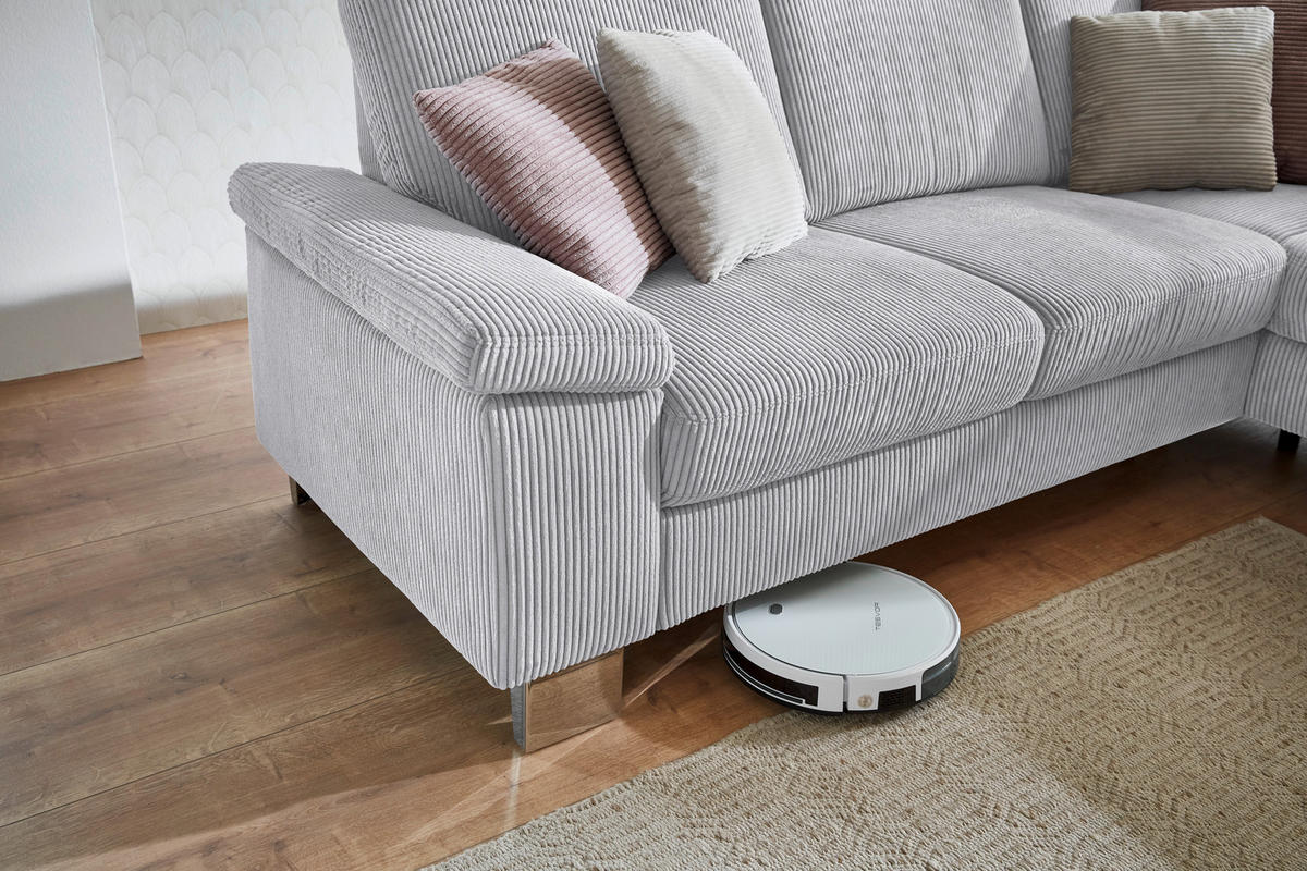 ECKSOFA in Cord Hellgrau  - Edelstahlfarben/Hellgrau, Konventionell, Textil/Metall (248/200cm) - Beldomo System