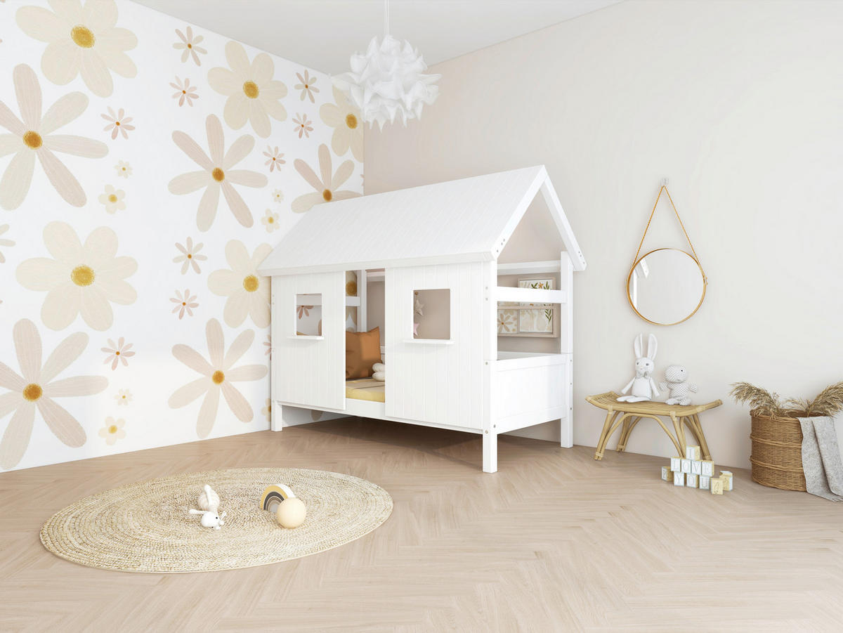 HAUSBETT 90/200 cm,  in Weiß, Rollrost  - Weiß, MODERN, Holz (90/200cm) - Chameo