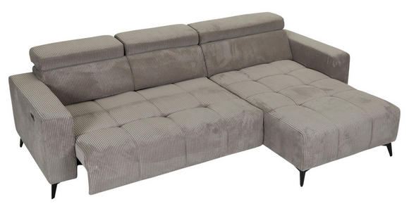 ECKSOFA Taupe Cord Rücken echt, Kopfteilverstellung, Sitzvorzug  - Taupe/Schwarz, KONVENTIONELL, Textil/Metall (257/170cm) - Carryhome