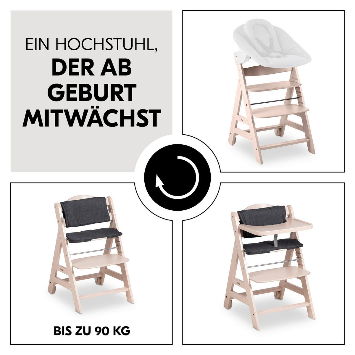 HOCHSTUHL Beta+ Naturfarben, Weiß, Dunkelgrau Whitewashed  - Dunkelgrau/Naturfarben, Basics, Holz (48/79/58cm) - Hauck