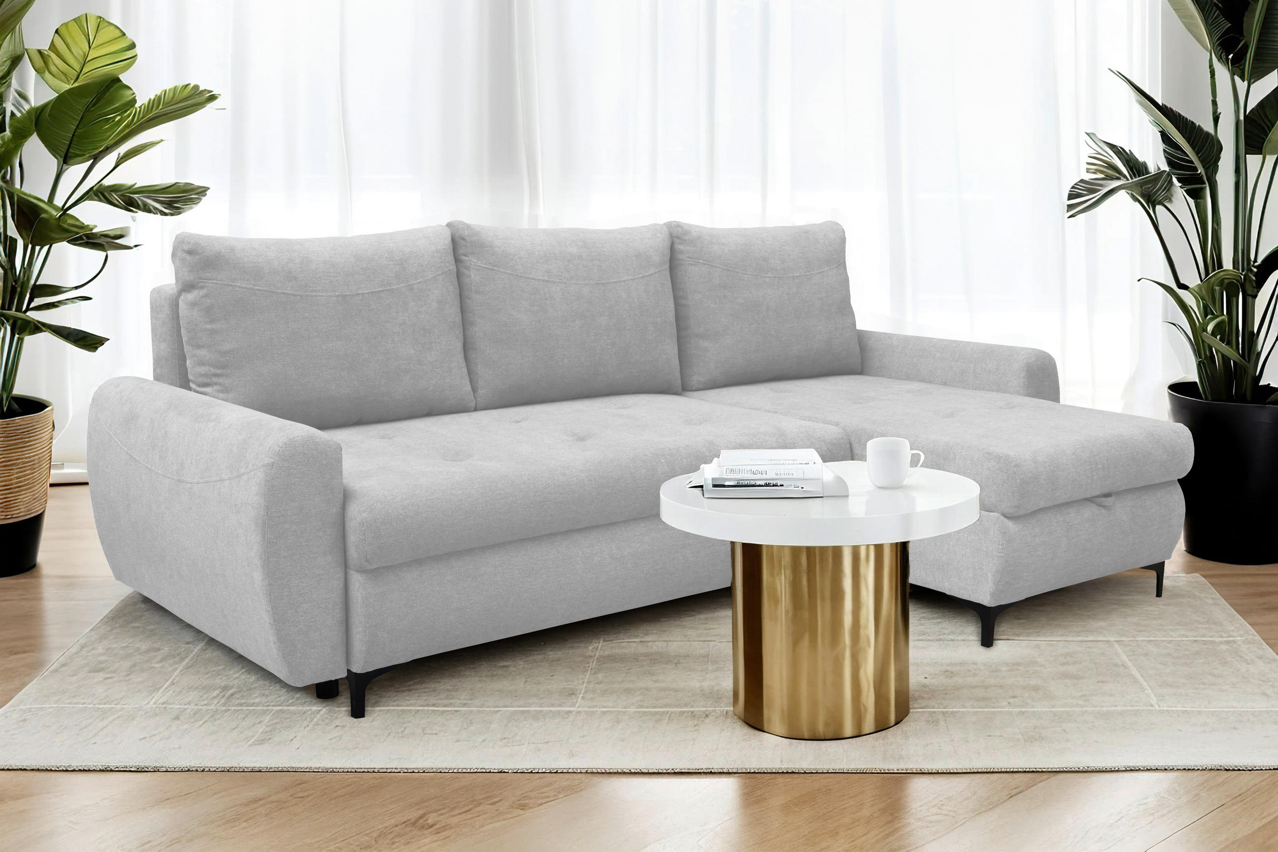 ECKSCHLAFSOFA Mikrofaser Silberfarben  - Silberfarben/Schwarz, KONVENTIONELL, Textil/Metall (237/146cm) - Livetastic