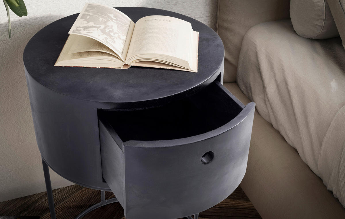 NACHTTISCH Mangoholz massiv  - Schwarz, Design, Holz/Metall (40/40/60cm) - Livetastic