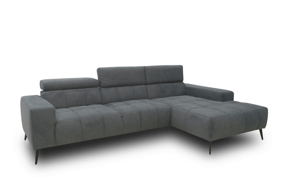 ECKSOFA TRENTO Dunkelgrau Mikrofaser  - Dunkelgrau/Schwarz, MODERN, Textil/Metall (287/175cm) - MID.YOU