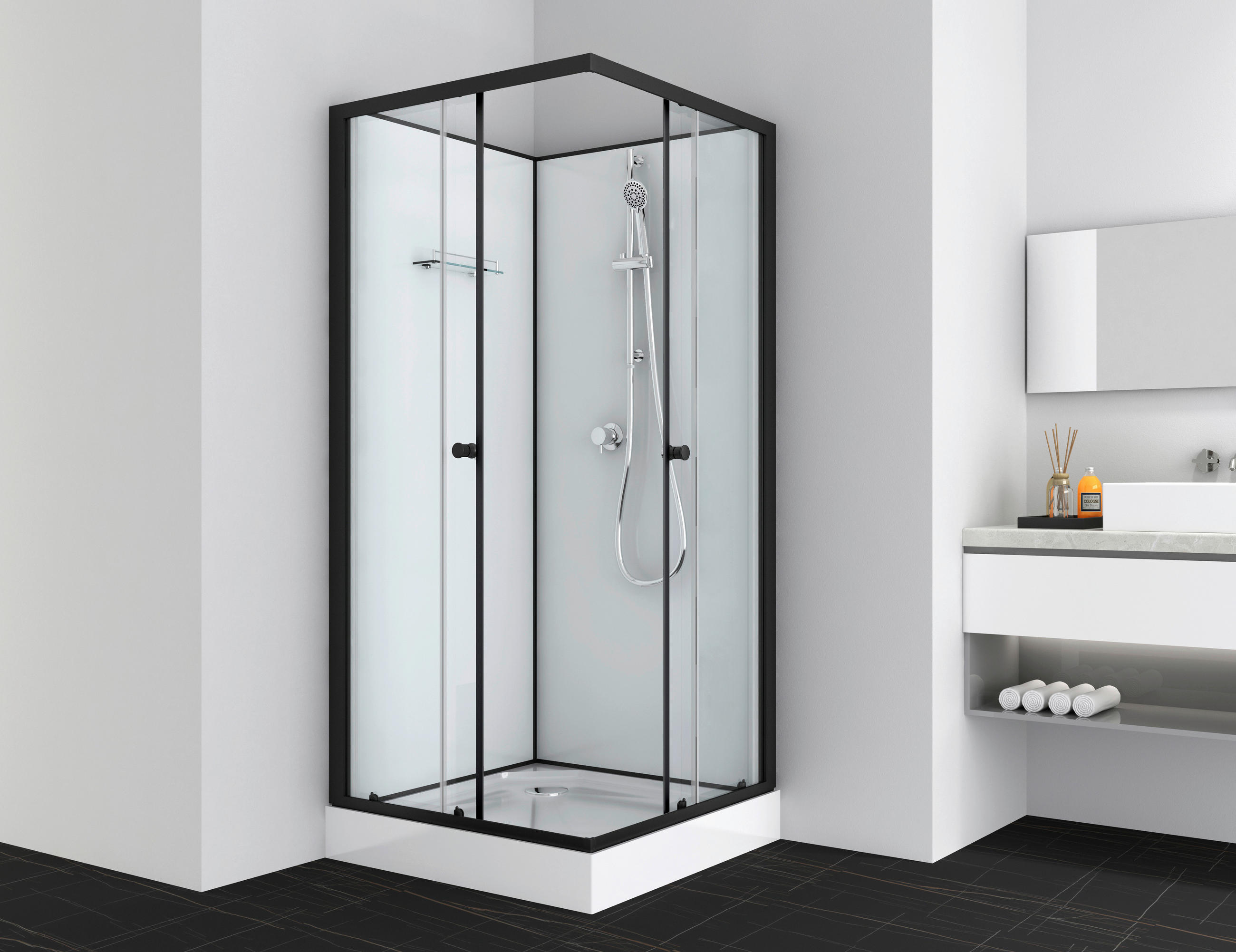 Duschkabine Uni 2 Komplett-Set Eckeinstieg