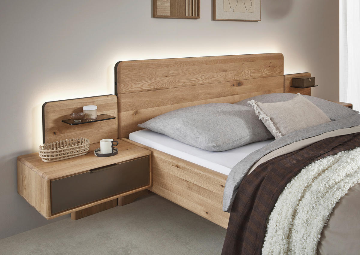 BETTANLAGE - Wildeiche/Bronzefarben, Natur, Glas/Holz (180/200cm) - Valnatura