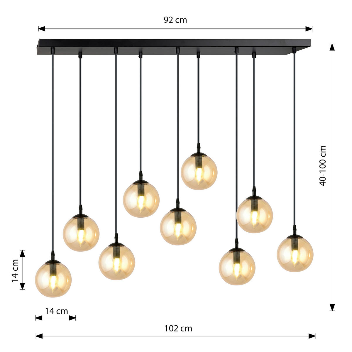 HÄNGELEUCHTE  92/22/120 cm    - Schwarz, KONVENTIONELL, Glas/Metall (92/22/120cm)