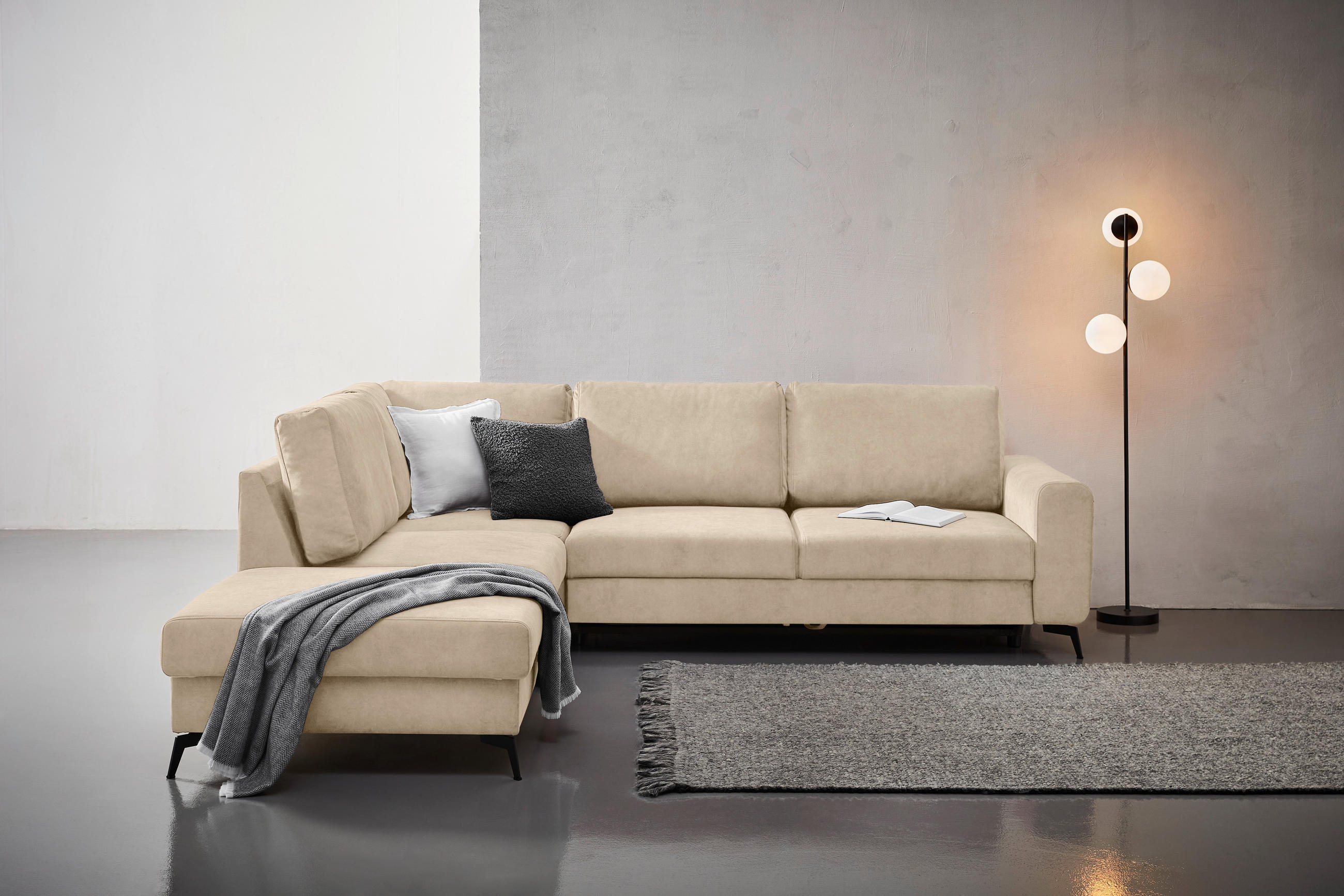 ECKSOFA Beige Chenille  - Beige/Schwarz, KONVENTIONELL, Textil/Metall (257/275cm) - Carryhome