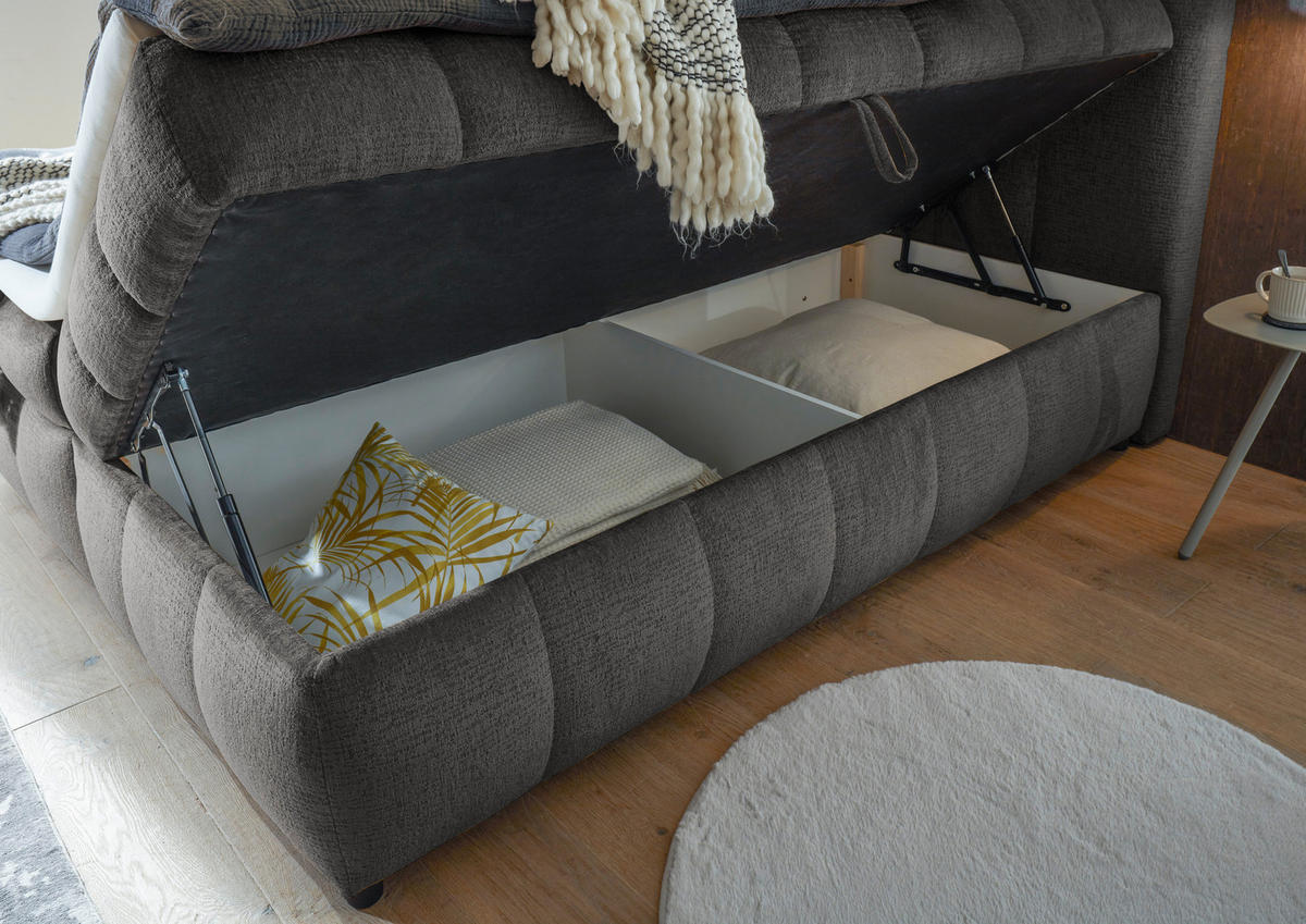 BOXBETT 180/200 cm,  in Dunkelgrau, Bettkasten, Topper, H2 + H2 = mittel  - Dunkelgrau/Schwarz, Design, Kunststoff/Textil (180/200cm) - Esposa