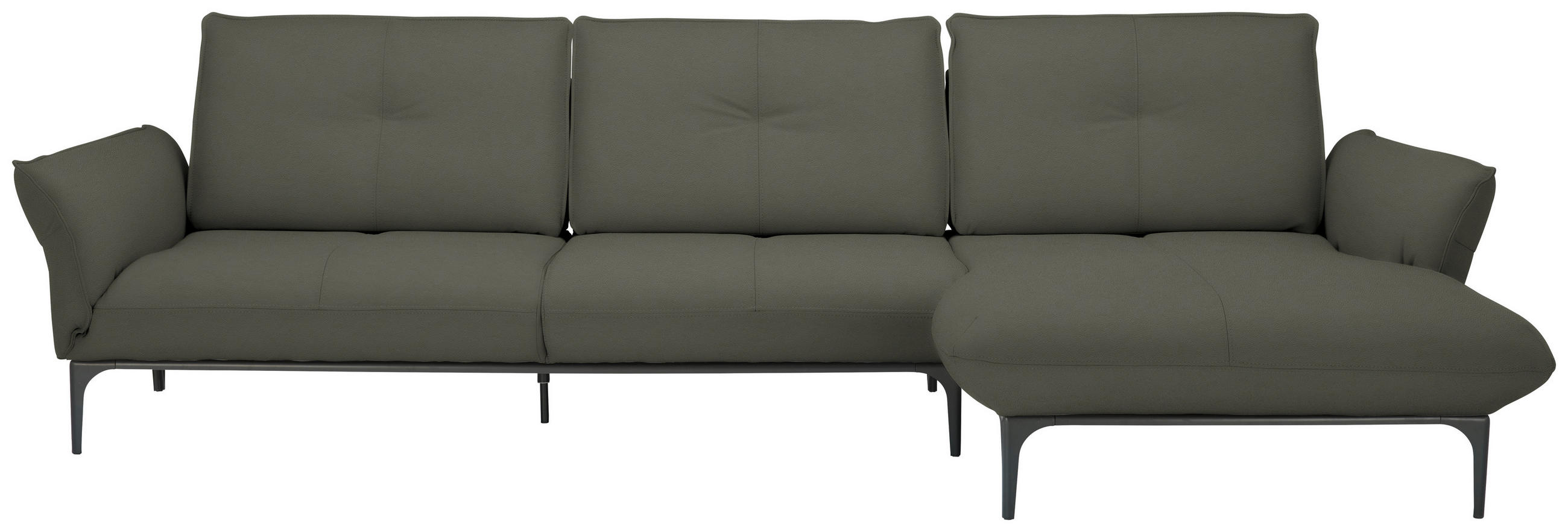 ECKSOFA in Echtleder Graubraun  - Graubraun/Schwarz, Design, Leder/Metall (319/182cm) - Valnatura