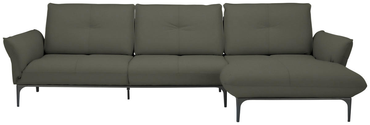 ECKSOFA in Echtleder Graubraun  - Graubraun/Schwarz, Design, Leder/Metall (319/182cm) - Valnatura