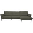ECKSOFA Florenz in Echtleder Graubraun  - Graubraun/Schwarz, Design, Leder/Metall (319/182cm) - Valnatura