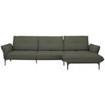 ECKSOFA Florenz in Echtleder Graubraun  - Graubraun/Schwarz, Design, Leder/Metall (319/182cm) - Valnatura