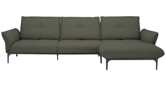 ECKSOFA Florenz in Echtleder Graubraun  - Graubraun/Schwarz, Design, Leder/Metall (319/182cm) - Valnatura