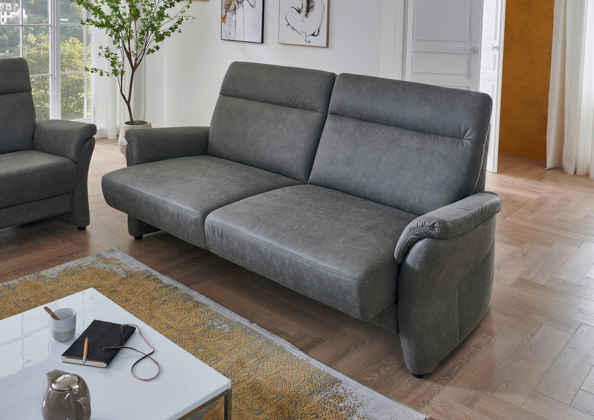 3,5-SITZER  in Mikrofaser Dunkelgrau Modern, Retro  - Dunkelgrau/Schwarz, KONVENTIONELL, Kunststoff/Textil (205/98/91cm) - Elegando