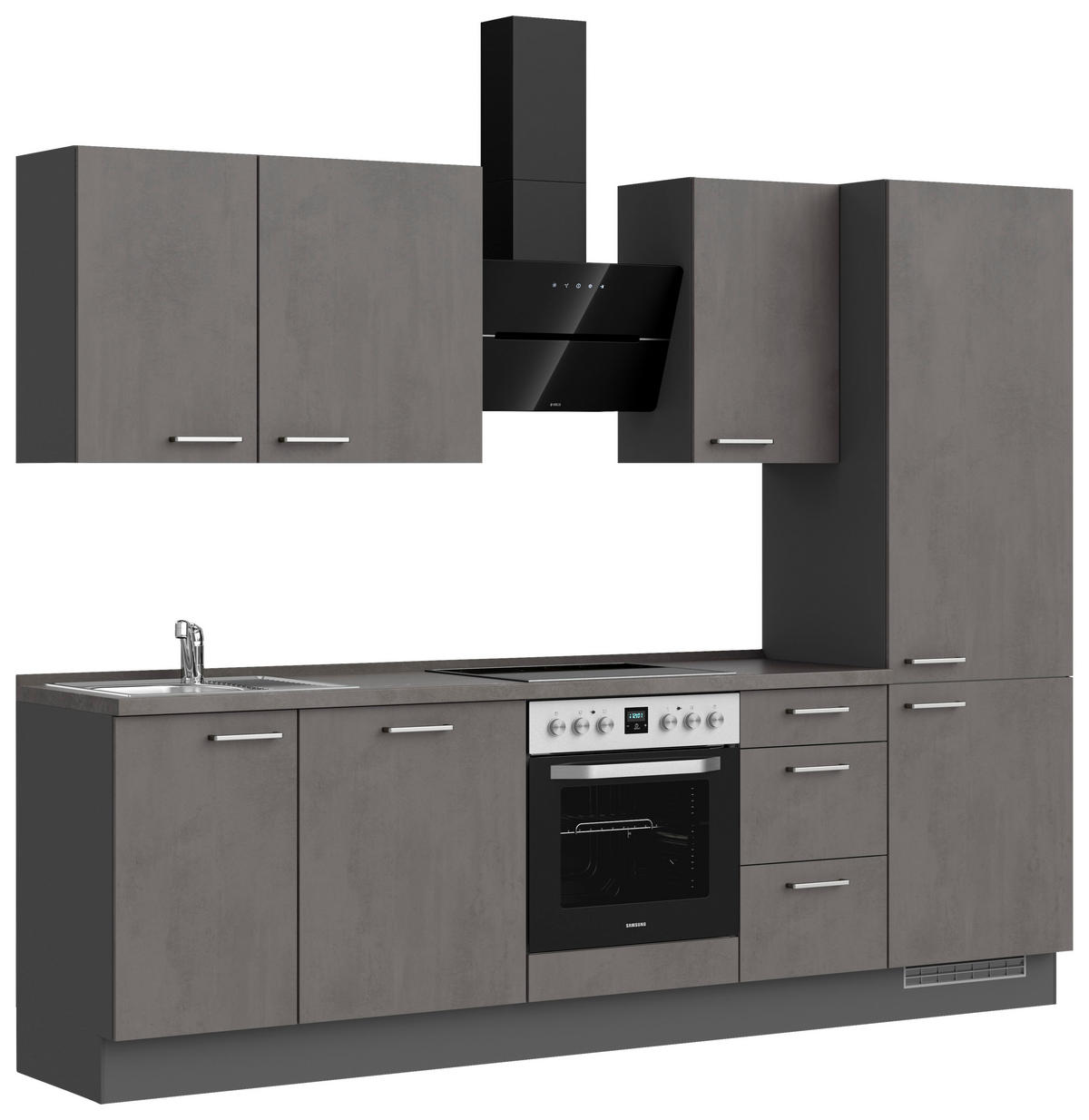 KÜCHENBLOCK Riva 270 cm  in Schieferfarben  - Schieferfarben/Edelstahlfarben, MODERN, Holzwerkstoff/Metall (270cm) - Nobilia