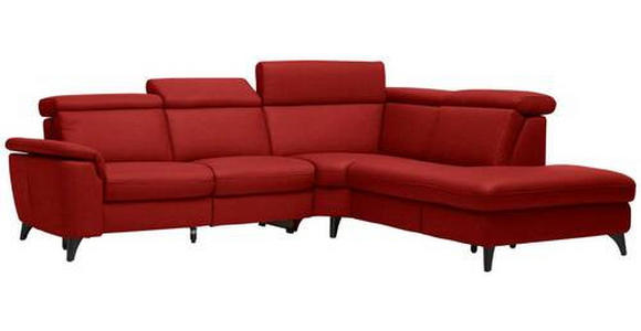 ECKSOFA in Echtleder Rot  - Rot/Schwarz, Design, Leder/Metall (289/239cm) - Cantus