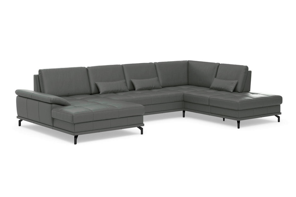 WOHNLANDSCHAFT COSTELLO E Anthrazit Echtleder  - Anthrazit/Schwarz, Basics, Leder/Metall (176/363/223cm) - Sit & More