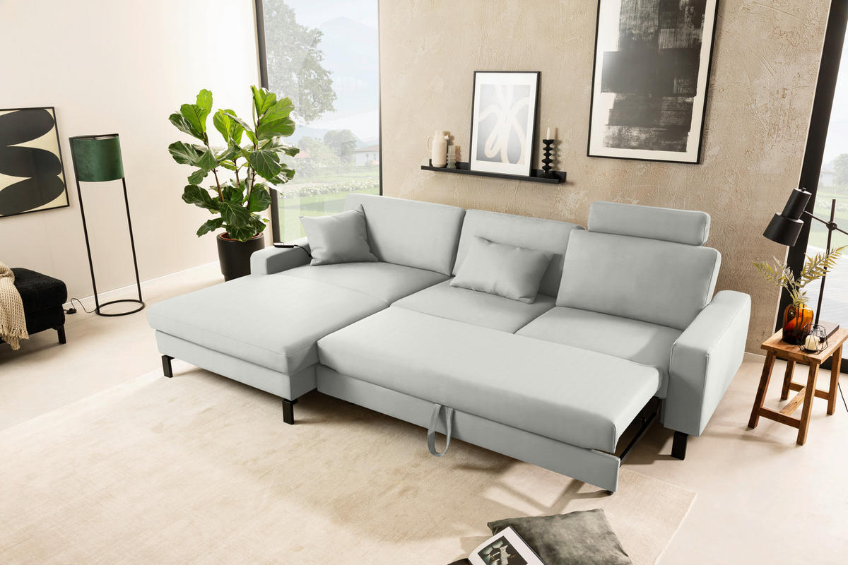 ECKSOFA Cord Grauweiss  - Schwarz/Grauweiss, Design, Textil/Metall (185/298cm) - Pure Home Lifestyle