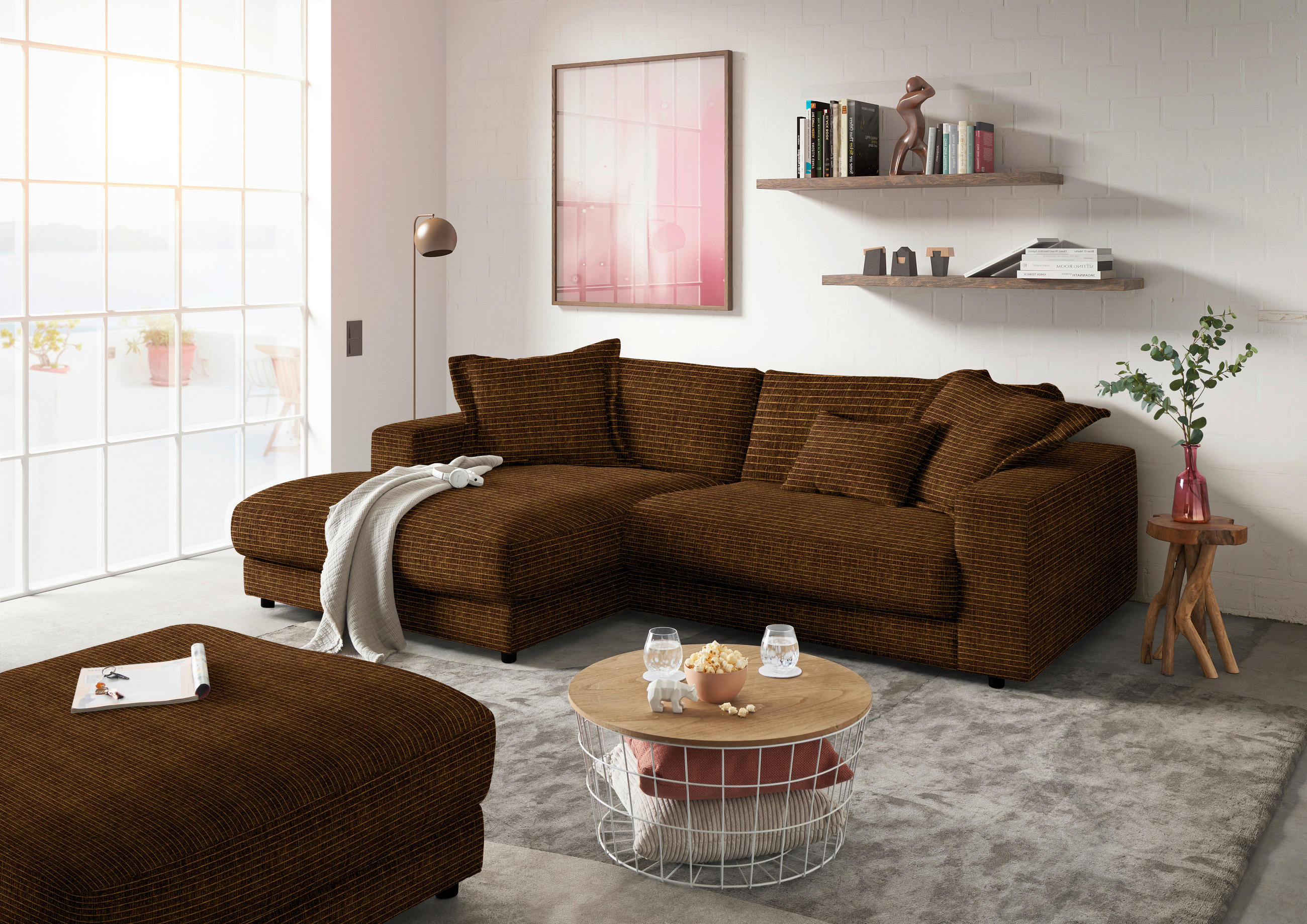 ECKSOFA in Chenille Messingfarben  190/270 cm  - Messingfarben/Schwarz, Design, Kunststoff/Textil (190/270cm) - Lomoco