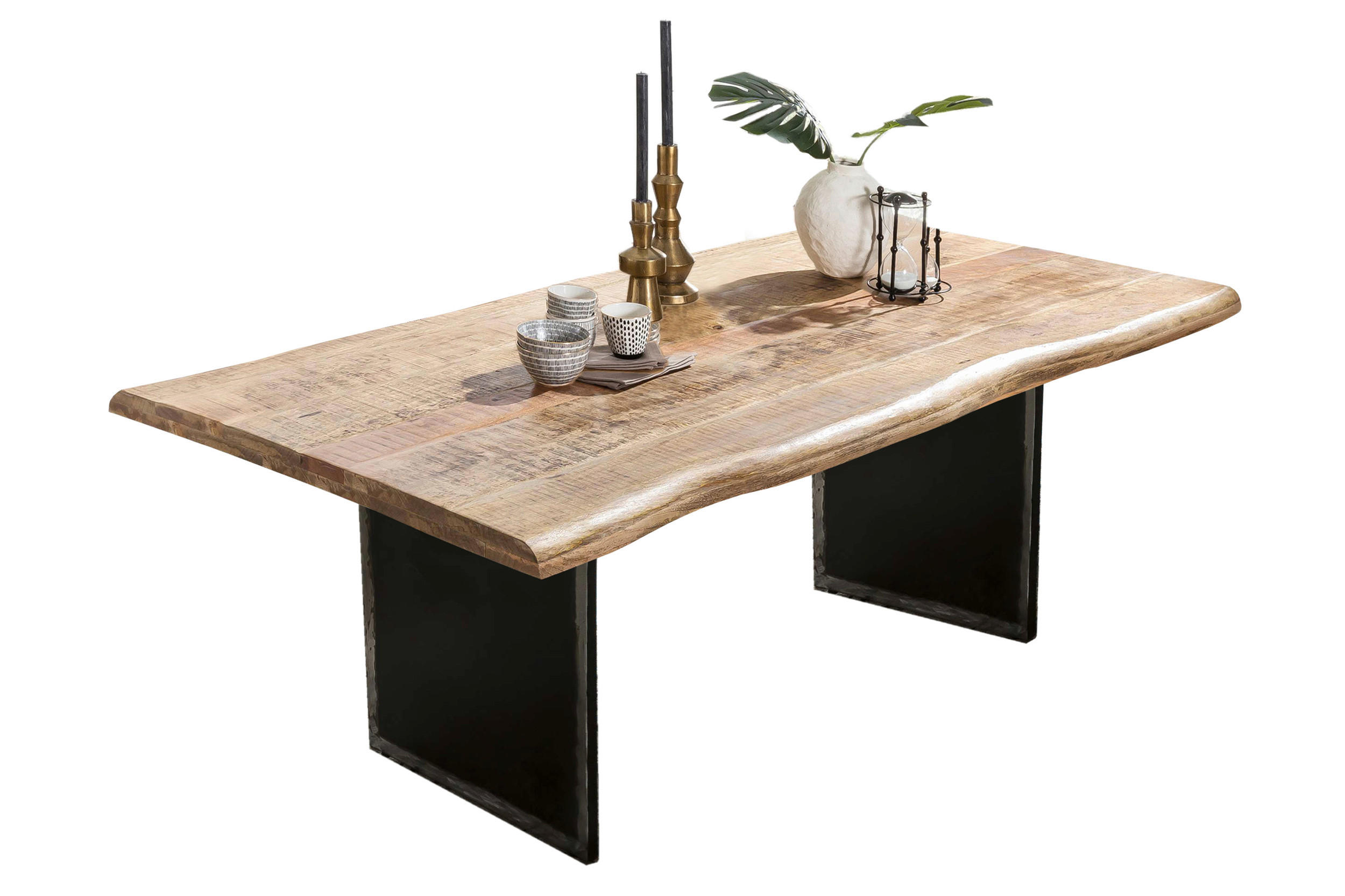 ESSTISCH 160/90/77,6 cm Echtholz  Holz, Metall rechteckig Naturfarben, Schwarz  - Schwarz/Naturfarben, MODERN, Holz/Metall (160/90/77,6cm) - MID.YOU
