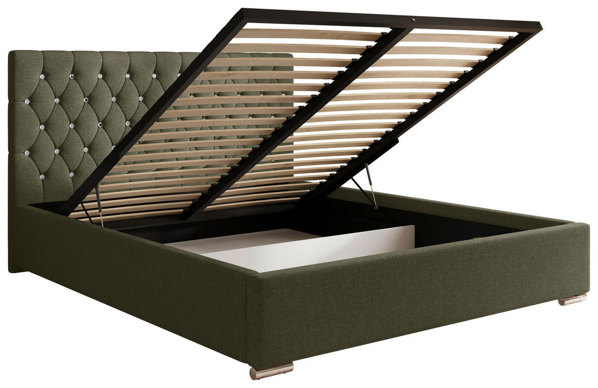 POLSTERBETT 180/200 cm,  in Waldgrün, gepolstertes Kopfteil, Lattenrost, Bettkasten,  - Waldgrün/Chromfarben, MODERN, Holz/Kunststoff (180/200cm) - Chameo