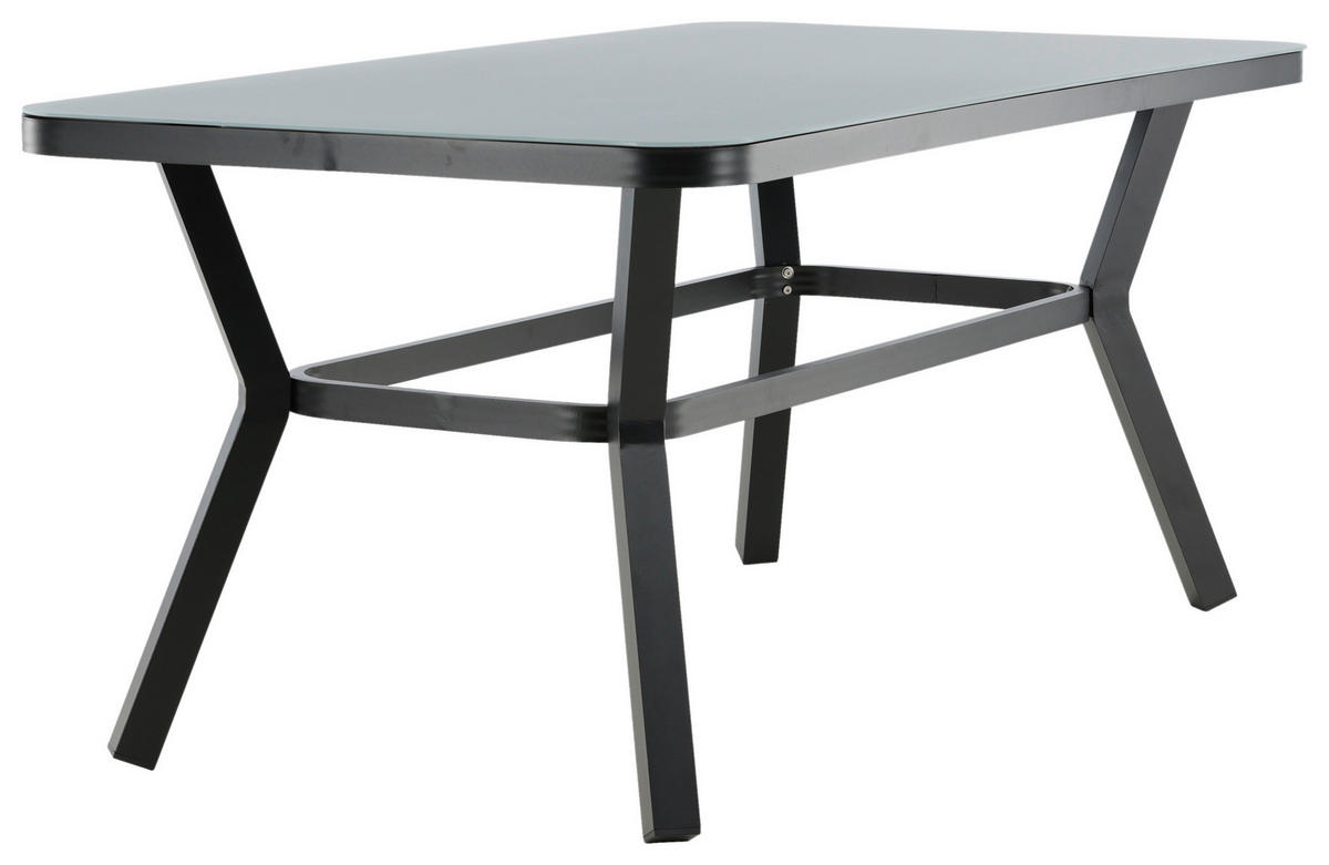 GARTENTISCH 160/90/74 cm Metall, Glas rechteckig  - Schwarz/Grau, KONVENTIONELL, Glas/Metall (160/90/74cm) - Gardenson