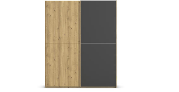 SCHWEBETÜRENSCHRANK 180/223/68 cm 2-türig Schwarz, Eichefarben  - Eichefarben/Schwarz, Design, Glas/Holz (180/223/68cm) - Novel
