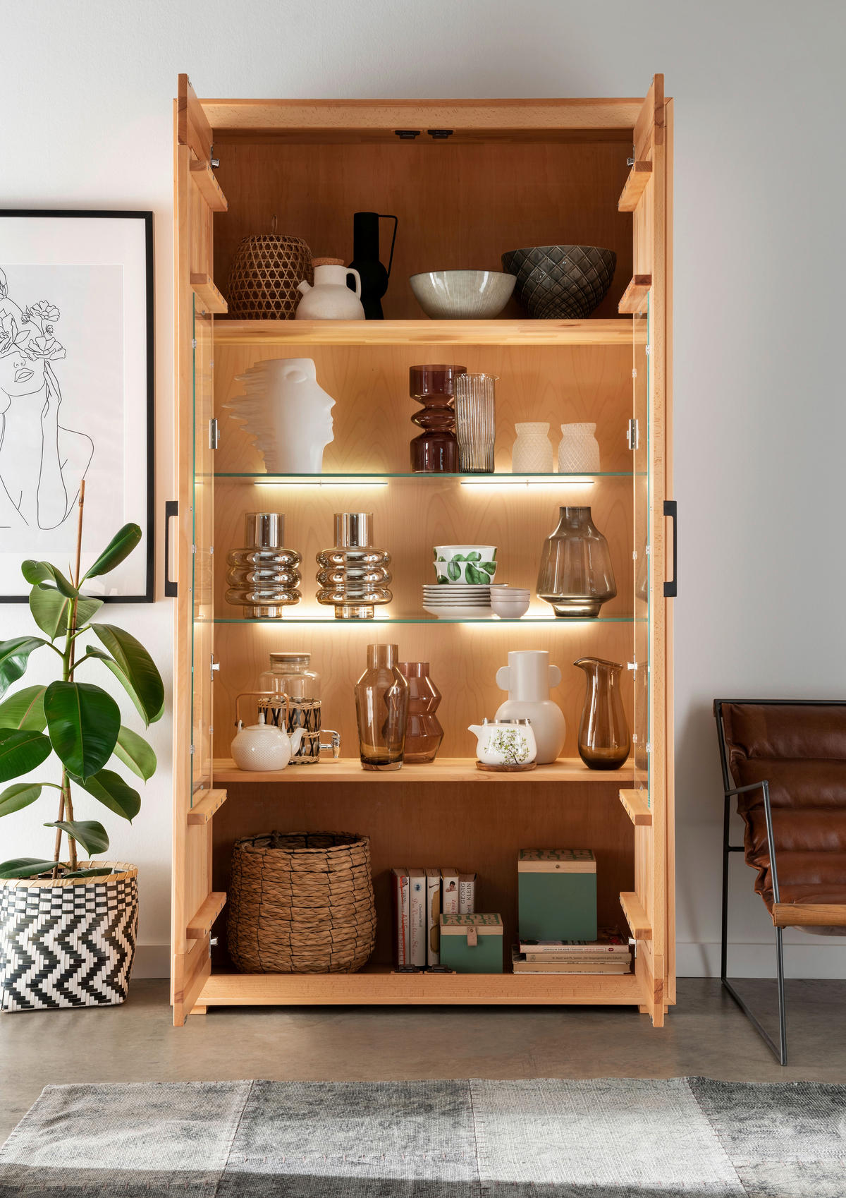 VITRINE  in massiv Kernbuche Kernbuche  - Anthrazit/Kernbuche, KONVENTIONELL, Glas/Holz (110,3/201/40cm) - Livetastic