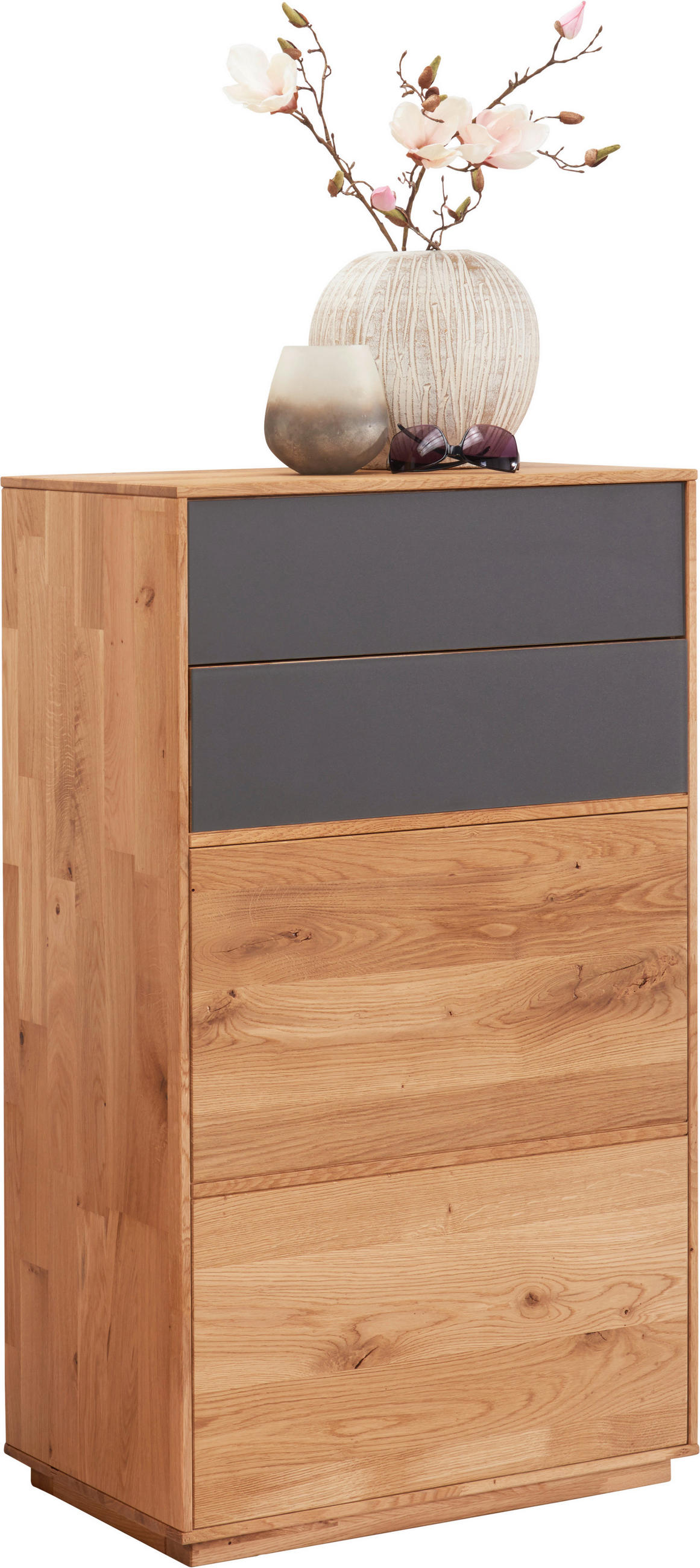 SCHUHSCHRANK Eiche massiv Anthrazit, Eichefarben  - Eichefarben/Anthrazit, Design, Glas/Holz (60/105/38cm) - Waldwelt