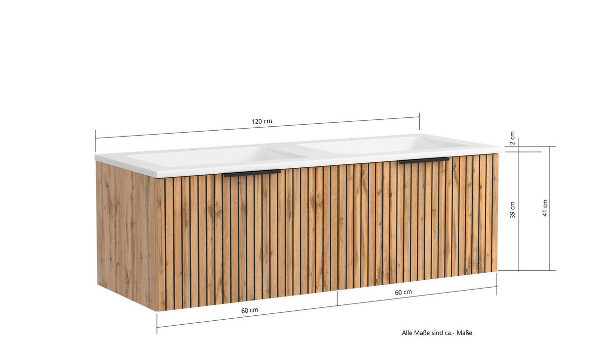 WASCHTISCHKOMBI 120 cm  - Eiche Wotan/Schwarz, MODERN, Holzwerkstoff/Stein (120cm) - Held