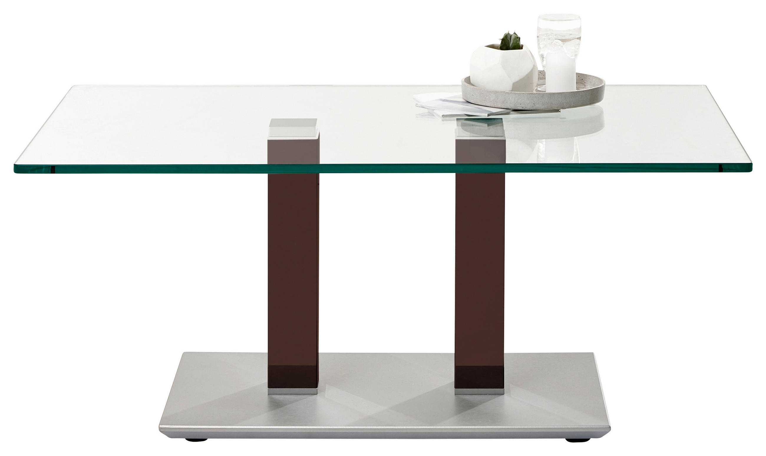 COUCHTISCH Klarglas 110/70/46-65 cm rechteckig Braun, Edelstahlfarben  - Edelstahlfarben/Braun, Design, Glas/Kunststoff (110/70/46-65cm)