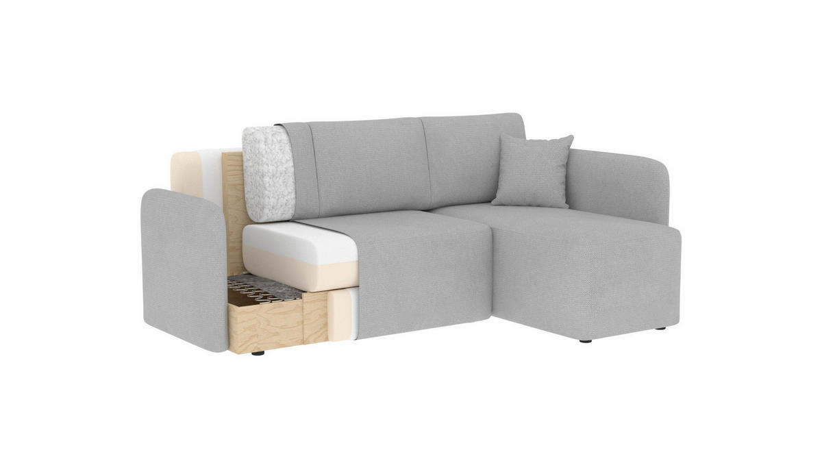 ECKSOFA Beige Plüsch  - Beige/Schwarz, Design, Kunststoff/Textil (206/150cm) - MID.YOU
