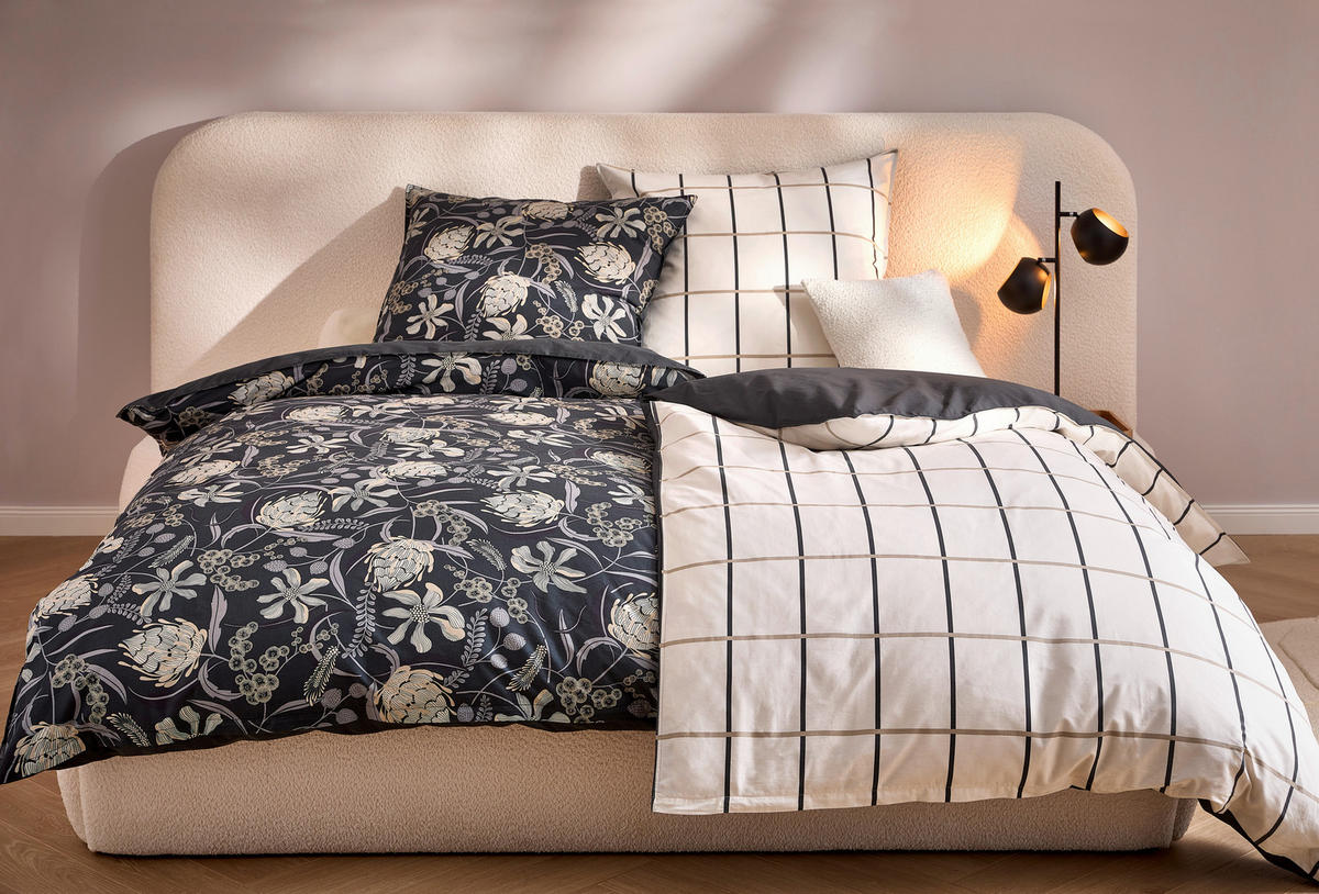 WENDEBETTWÄSCHE SW-Playful anthrazit Perkal 135/200 cm  - Anthrazit/Beige, Design, Textil (135/200cm) - Schöner Wohnen