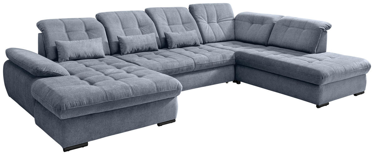 WOHNLANDSCHAFT in Chenille Hellblau  - Schwarz/Hellblau, Modern, Textil/Metall (184/387/252cm) - Livetastic