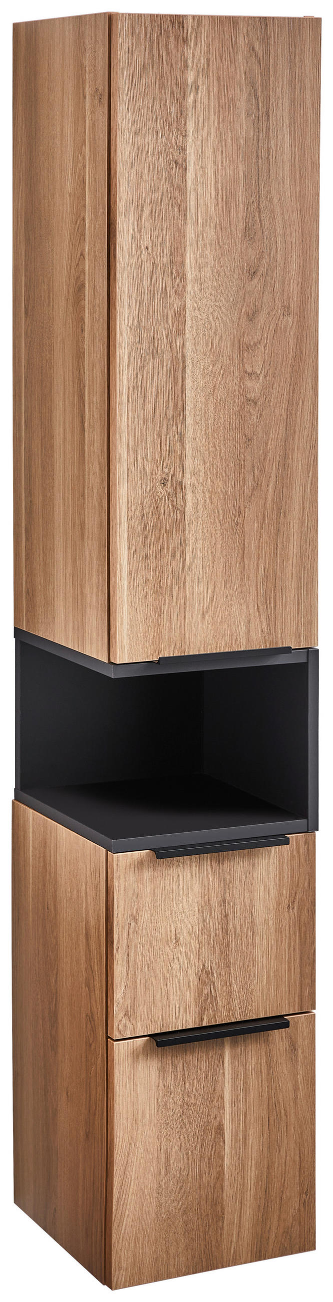 HOCHSCHRANK 30/160/30 cm  - Eichefarben/Schwarz, Design, Glas/Holzwerkstoff (30/160/30cm) - Novel