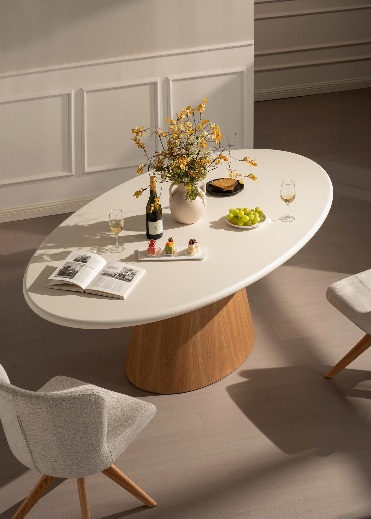 ESSTISCH 220/120/76 cm Echtholz, Nachbildung  Holz, Holzwerkstoff oval Weiß, Eichefarben  - Eichefarben/Weiß, Design, Holz/Holzwerkstoff (220/120/76cm) - VanDerken