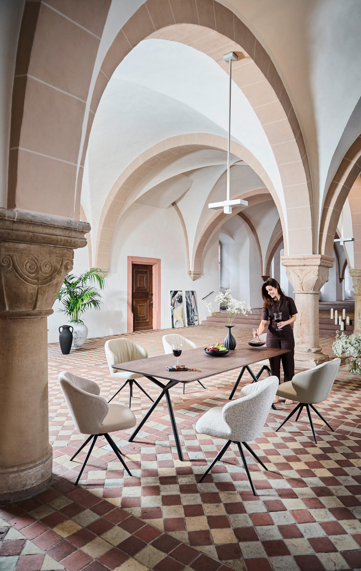 ESSTISCH Eiche massiv rechteckig Schwarz, Eiche dunkel  - Eiche dunkel/Schwarz, Design, Holz/Metall (220/100/75cm) - Dieter Knoll