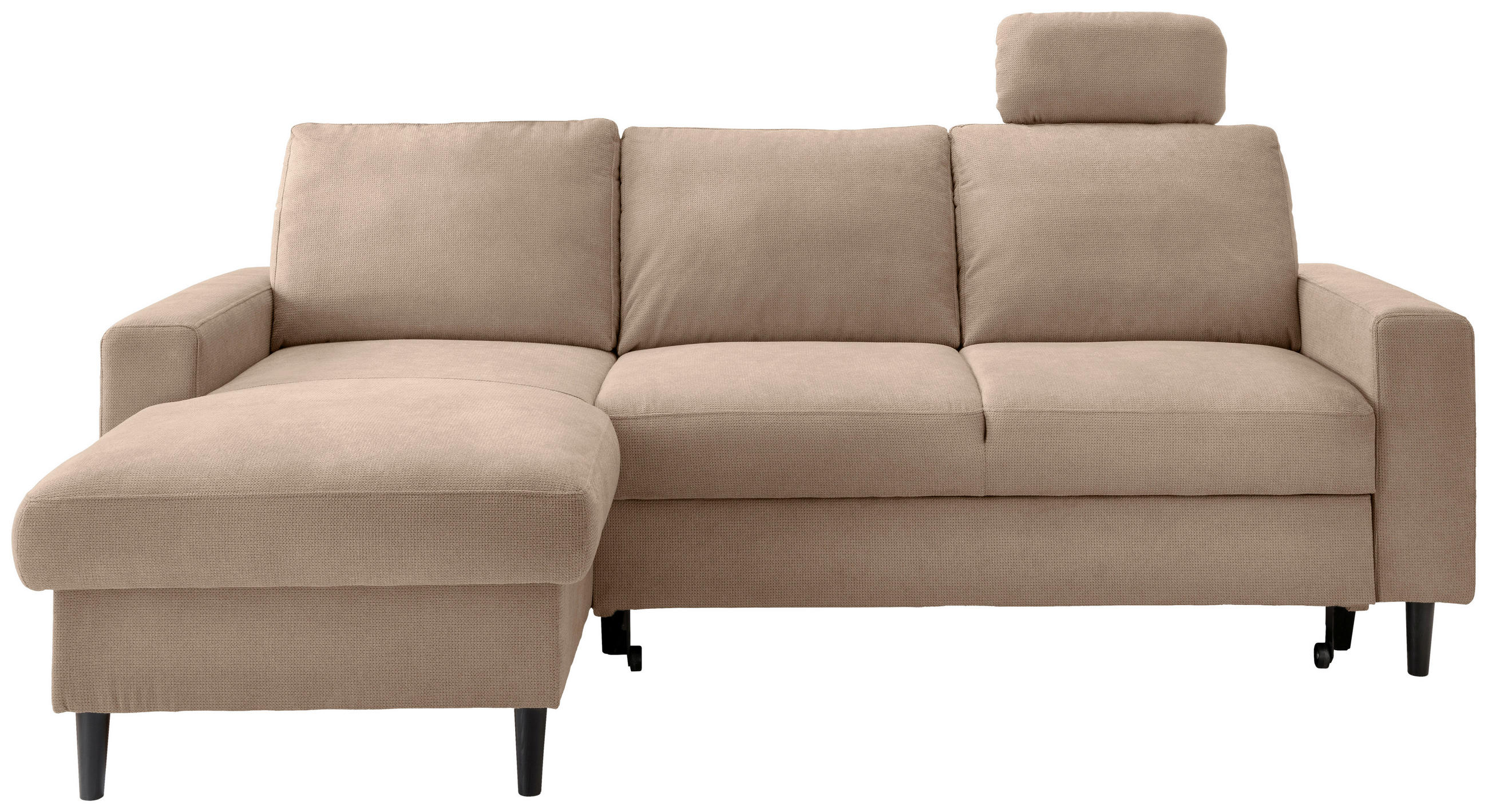 ECKSCHLAFSOFA in Chenille Hellbraun  - Hellbraun/Schwarz, MODERN, Holz/Textil (147/234cm) - Livetastic