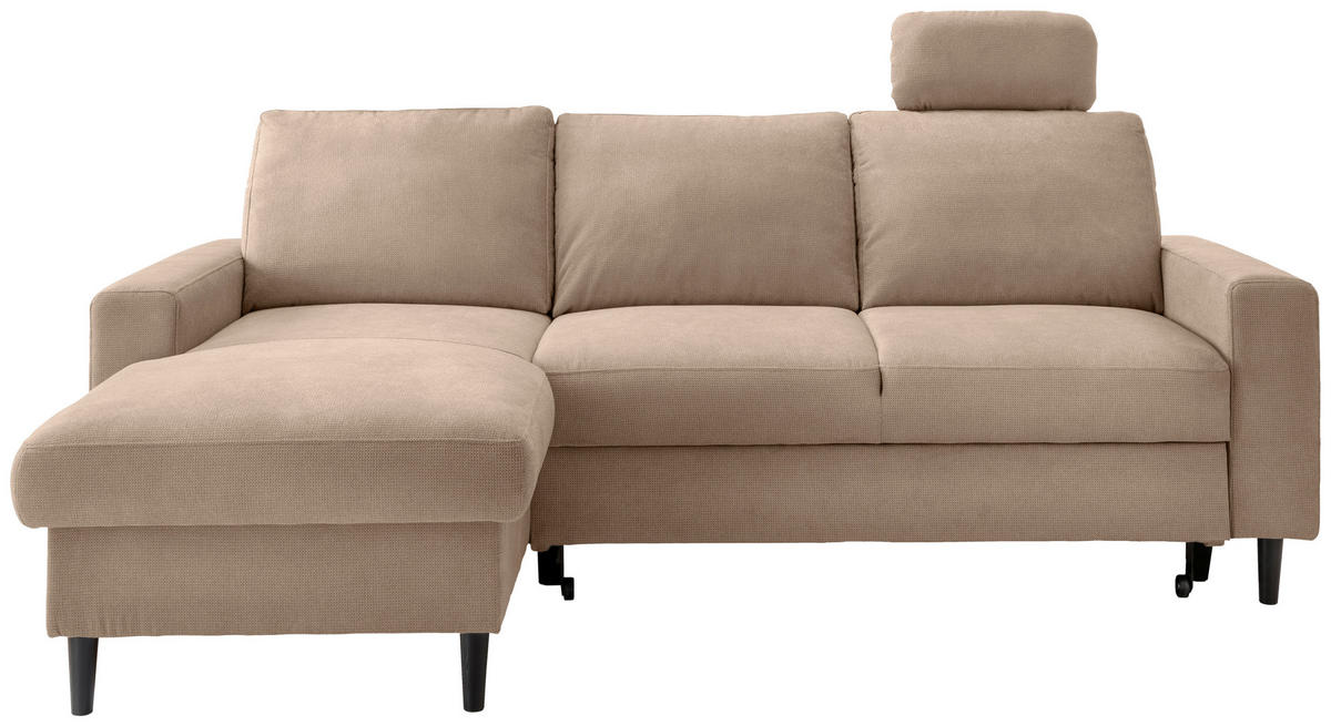 ECKSCHLAFSOFA in Chenille Hellbraun  - Hellbraun/Schwarz, MODERN, Holz/Textil (147/234cm) - Livetastic