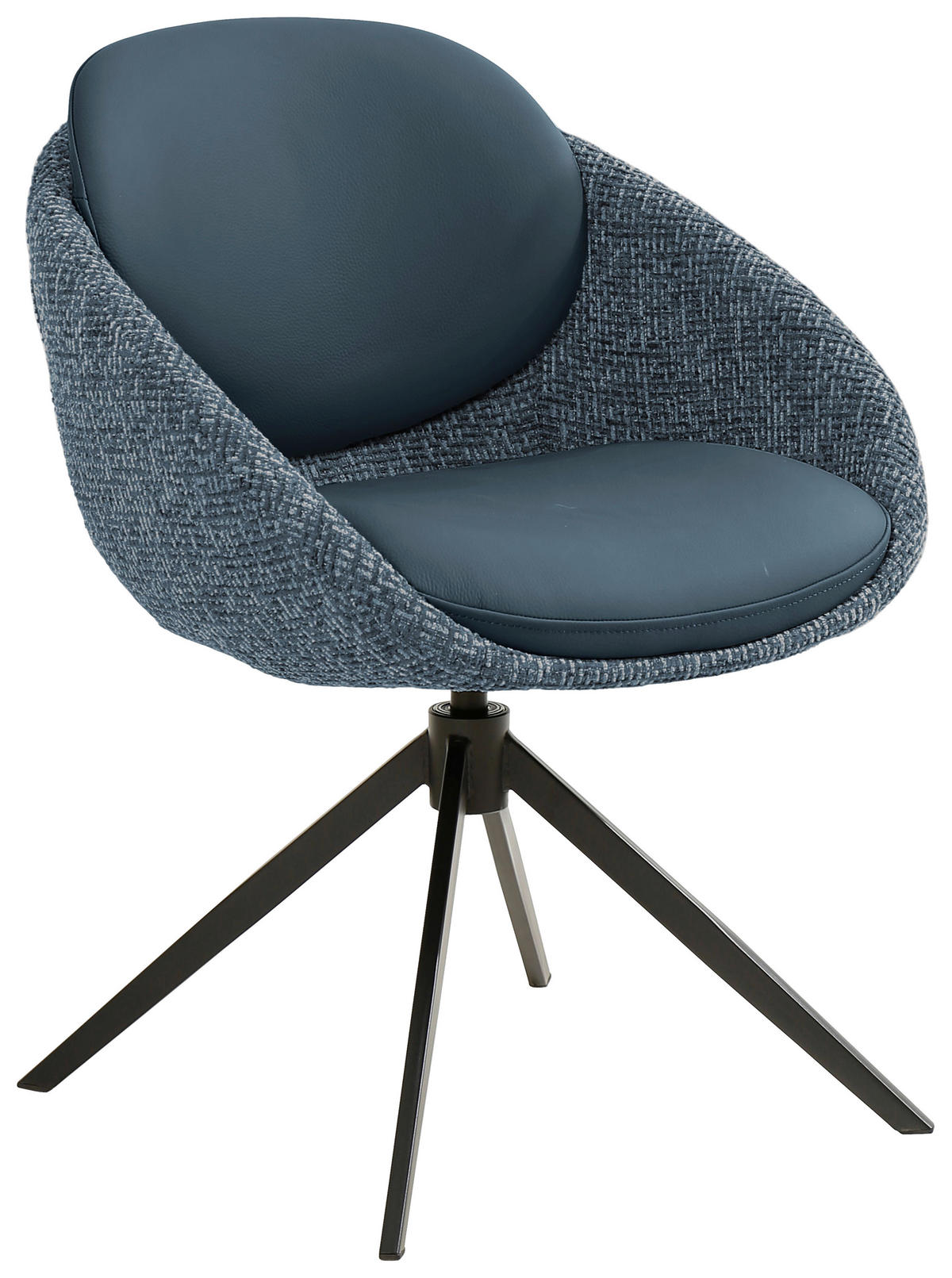 ARMLEHNSTUHL  Sitzfläche 360° drehbar, automatische Rückholfunktion Leinenoptik Echtleder  - Blau/Schwarz, Design, Leder/Textil (60/80,5/62cm) - Novel