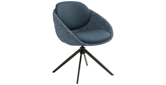 ARMLEHNSTUHL  Sitzfläche 360° drehbar, automatische Rückholfunktion Leinenoptik Echtleder  - Blau/Schwarz, Design, Leder/Textil (60/80,5/62cm) - Novel