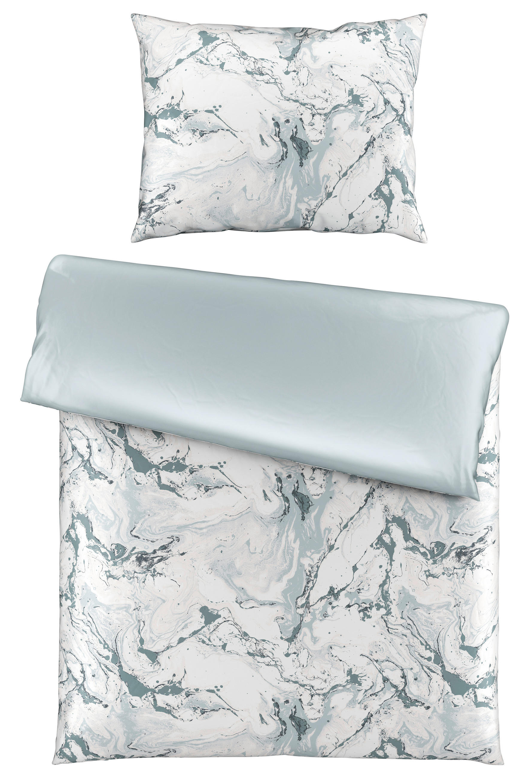 BETTWÄSCHESET MARMOR Satin 200/210 cm 65 cm/100 cm - Weiss, Konventionell, Textil (200/210cm) - Novel