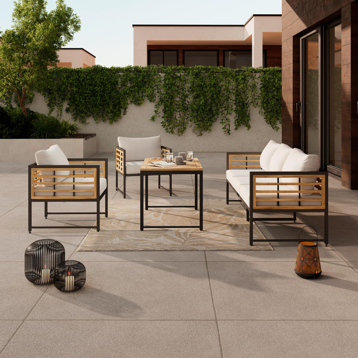LOUNGETISCH Holz, Metall  - Schwarz/Naturfarben, MODERN, Holz/Metall (100/42/60cm) - Ambia Garden