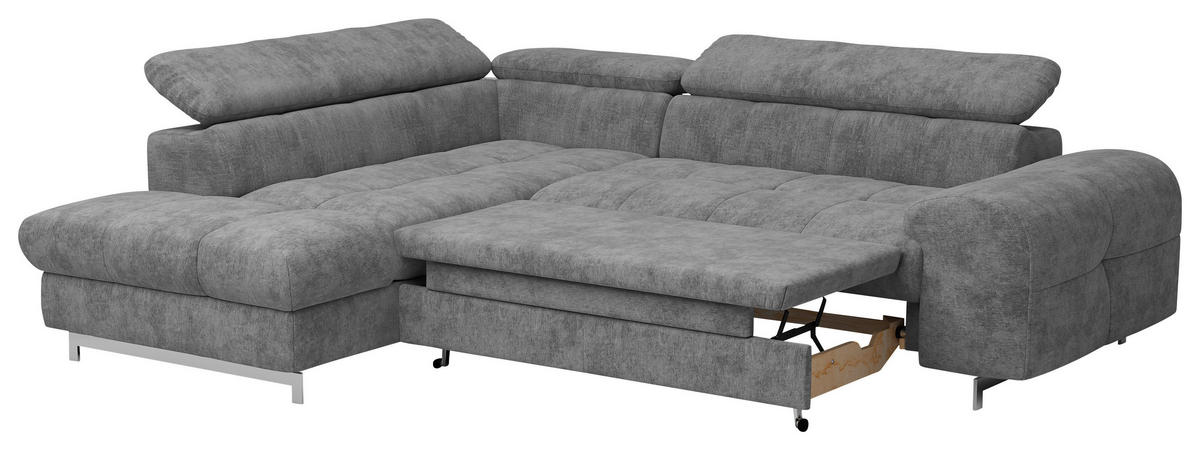 ECKSOFA Grau Mikrofaser  - Chromfarben/Grau, KONVENTIONELL, Textil/Metall (206/257cm) - Livetastic