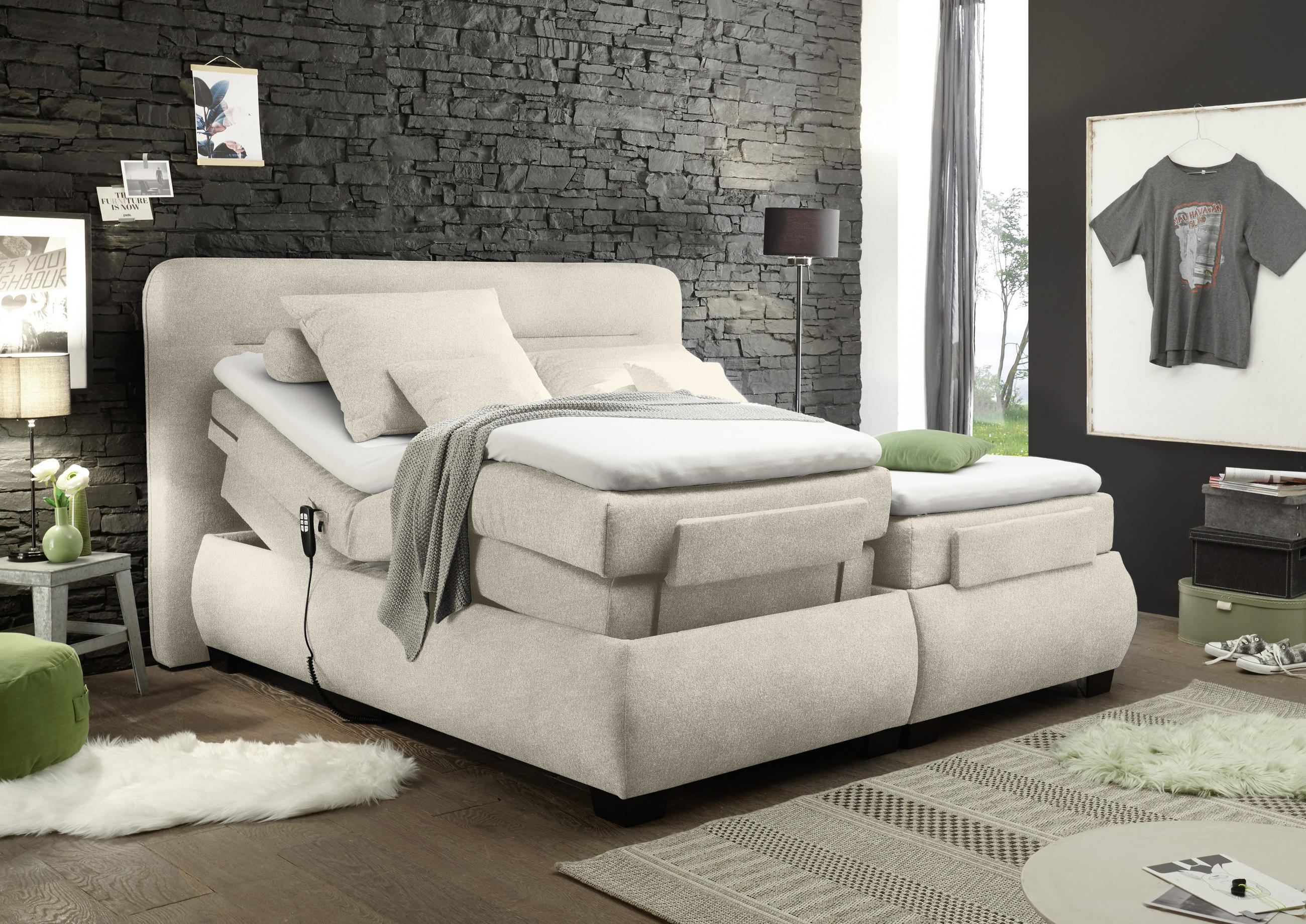 POSTELJA BOXSPRING 160 cm x 200 cm , tekstil peščene barve - črna/peščene barve, Konvencionalno, umetna masa/tekstil (160/200cm) - Esposa
