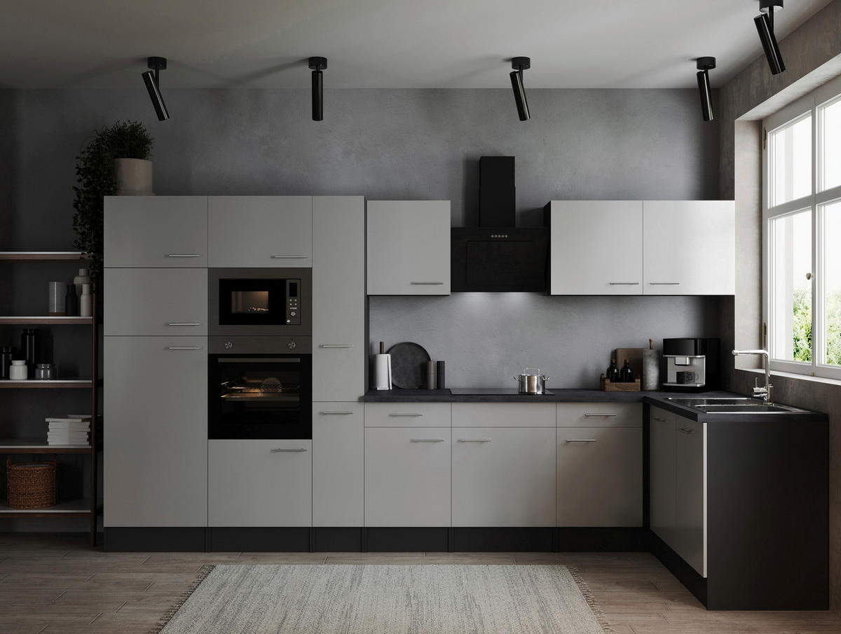ECKKÜCHE 370/172 cm  in Weiß, Grau  - Silberfarben/Weiß, Design, Holzwerkstoff/Metall (370/172cm) - Respekta