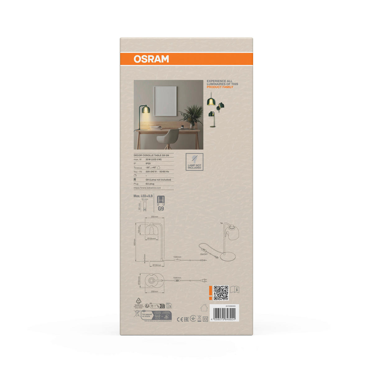 TISCHLEUCHTE 15/20/40 cm   - Grün, Basics, Glas/Metall (15/20/40cm) - Osram
