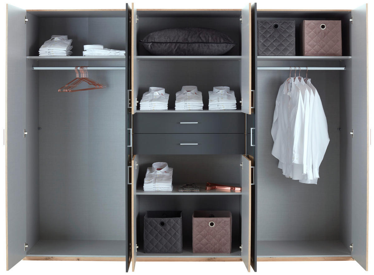 KLEIDERSCHRANK Graphitfarben, Eichefarben  - Eichefarben/Alufarben, Konventionell, Holzwerkstoff/Kunststoff (270/208/58cm) - P & B